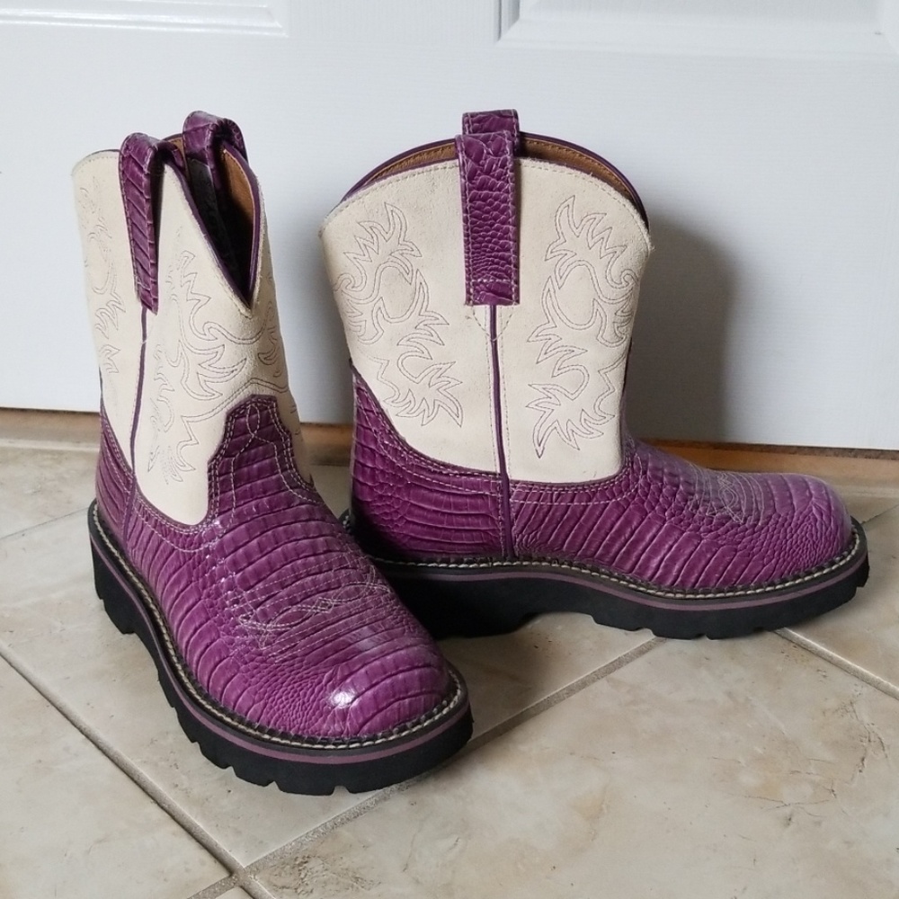 Purple and Cream Ariat Fatbaby Women's Boots
